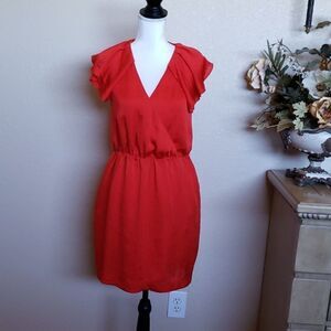 AX Armani Exchange Red Satin Flutter Sleeve Dress